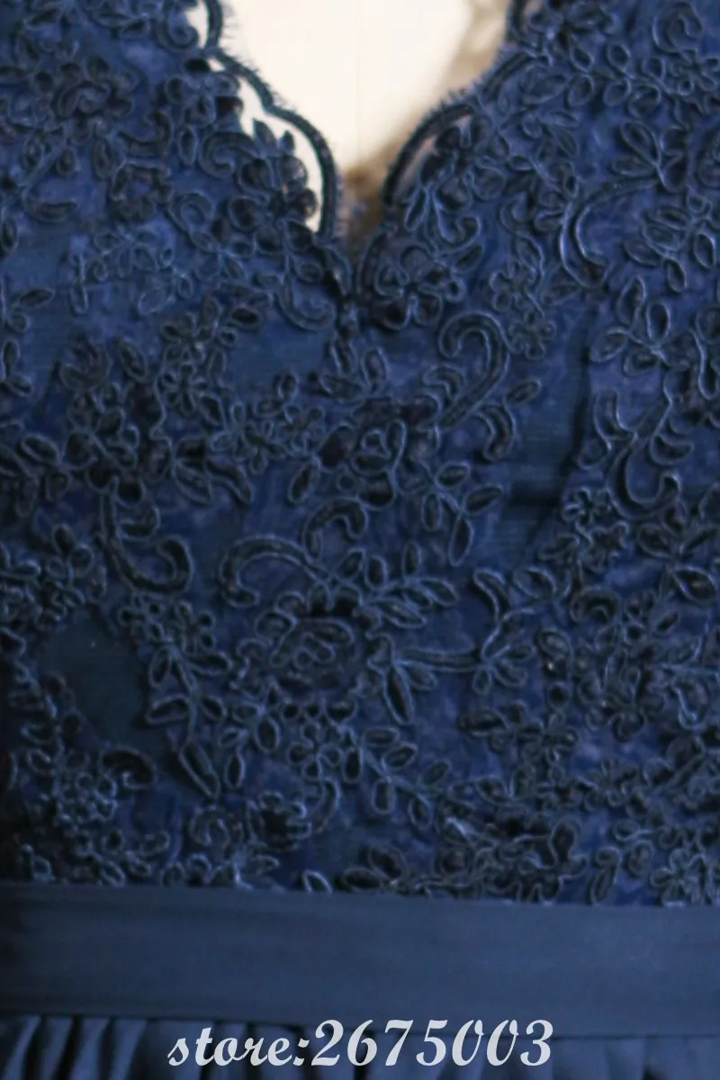 Один элемент Элегантный V шеи шифон темно-синий длинное платье подружки невесты до 50