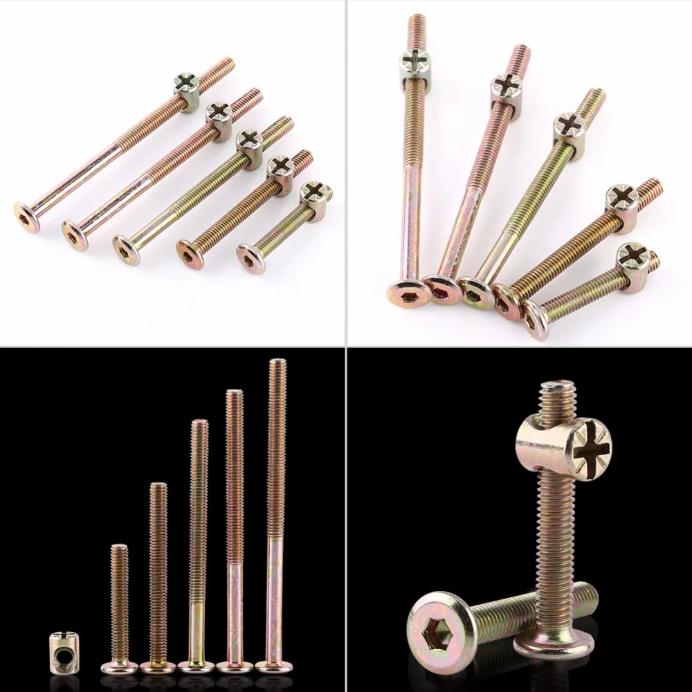 Screw Bolt Nut Set Screw Washer Nut Kit 10pcs/pack M6 Carbon Steel Furniture Bolts And Nuts Set With Barrel Nuts Dowel Nut Connector Fastener Fixing Screws Set