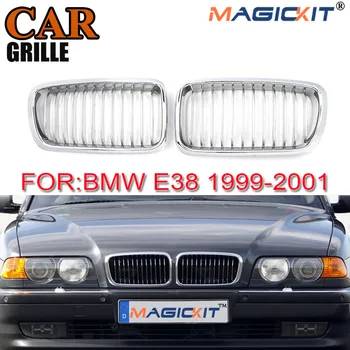 

MagicKit Pair Gloss Chrome Car Front Kidney Grilles Grille For BMW 7-Series E38 Sedan 1999-2001 Car Cover Racing Grills