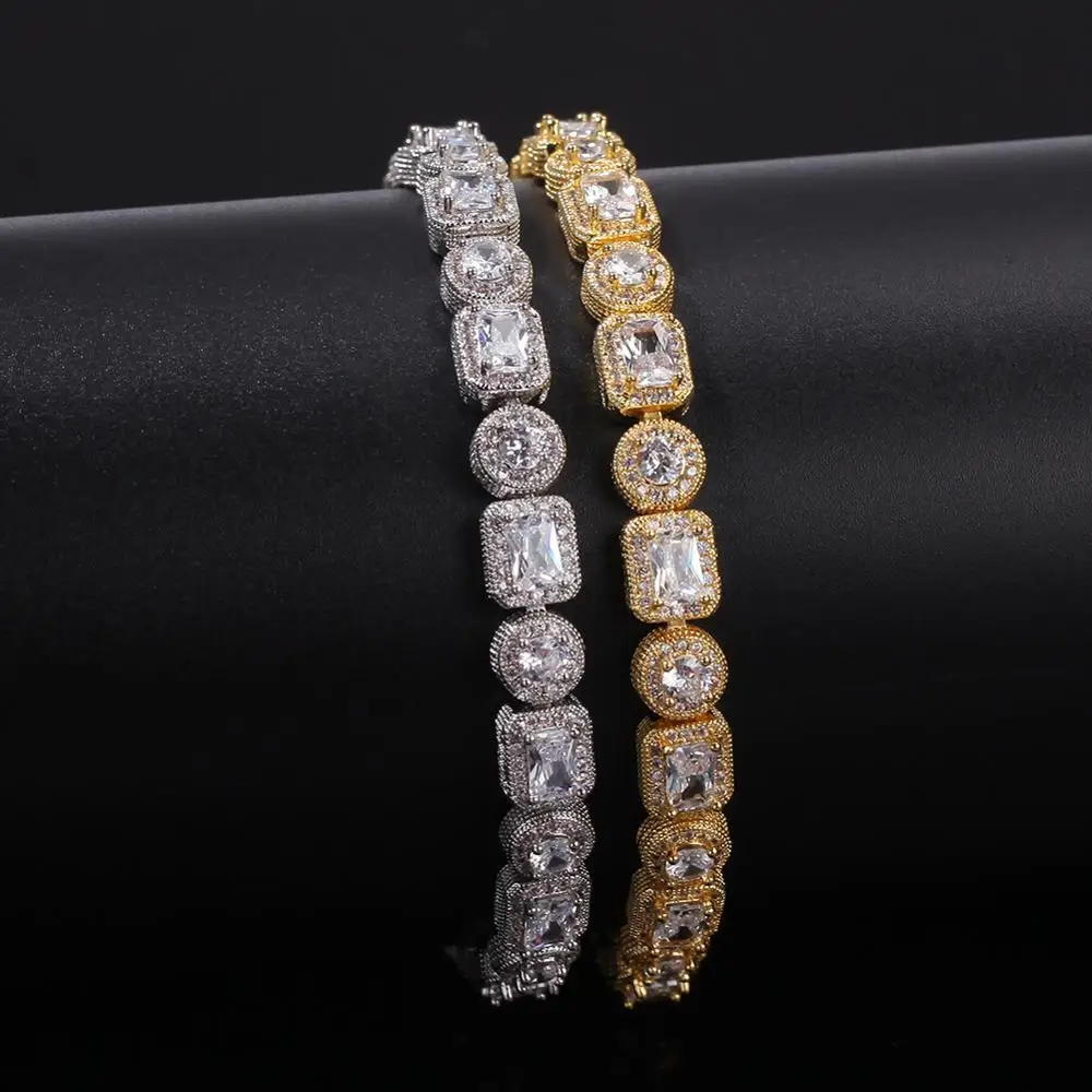 

Colorful gem Hip hop Men's Bracelet Bangle Silver Gold Color Bling plating Cuban chain Stainless Steel Bracelet Chain Jewelry