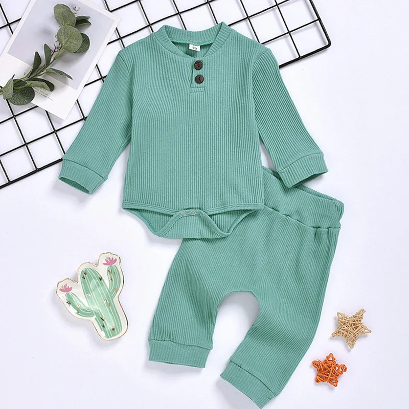 Light Green Ins/Детский комбинезон и штаны; комплект из 2 предметов; однотонная Милая одежда для малышей; новая модная одежда для малышей; сезон осень-зима; одежда унисекс - Цвет: Light Green