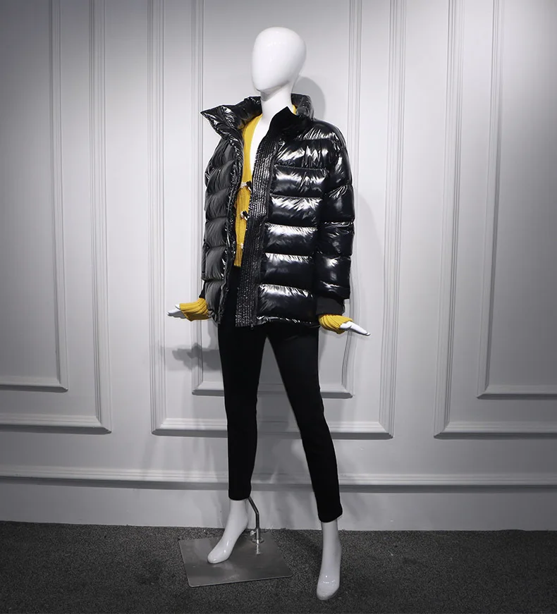 

2019 Black Light Lined Loose Bread Suit Medium Long Down Cotton-padded Jacket Coat Turn-down Black Women Coats and Jackets