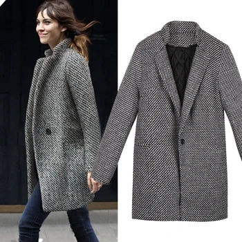 

Fashion Women Ladies Stylish Polka Dot Printed Long Sleeve Winter Warm Lapel Wool Cashmere Long Parka Coat Trench Jacket Outwear