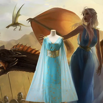 

Halloween Game of Thrones Daenerys Targaryen Cosplay Blue Long Dress Halloween Party Costume