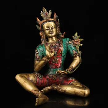 

wedding decoration Tibetan monastery old copper inlaid gemstones painted gold buddhist tantra statues of Tibetan Buddhism statue