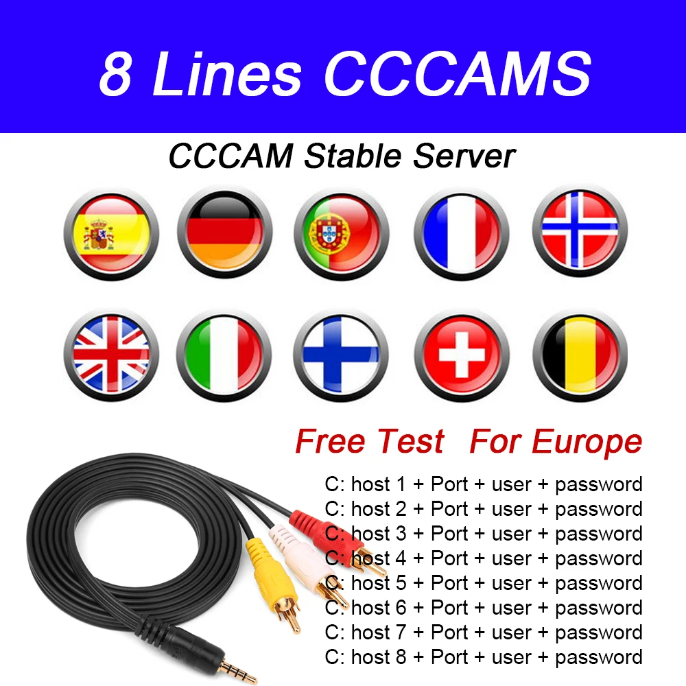Cccam cline for Europe Spain Germany Portugal Poland Stable Receptois com patible with speaker satellite TV DVB-S2