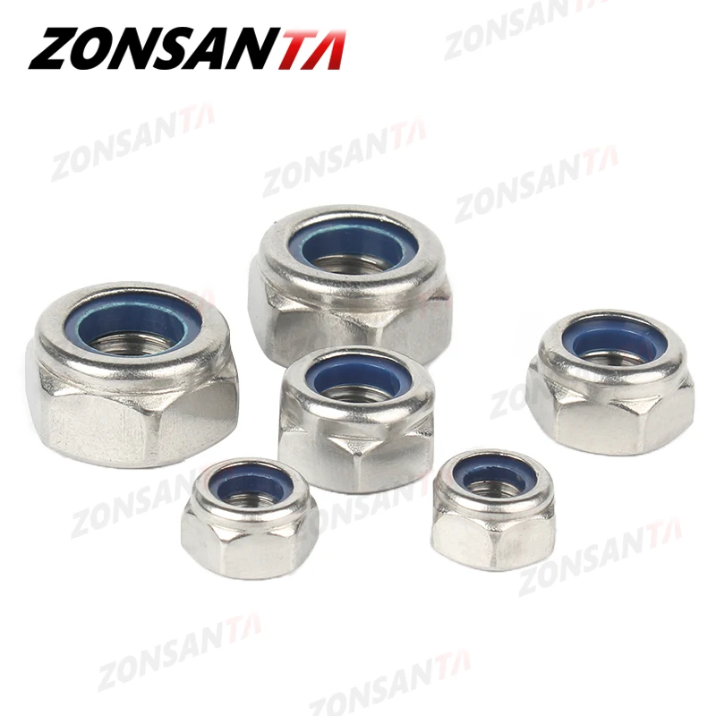 ZONSANTA нейлон Locknut 304 Нержавеющая сталь шестигранный замок для шестигранного ключа