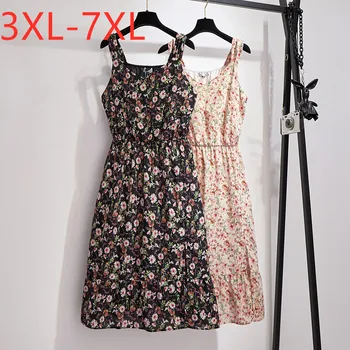 

New 2020 summer plus size strapless dress for women large sleeveless loose floral print dress black beige 3XL 4XL 5XL 6XL 7XL
