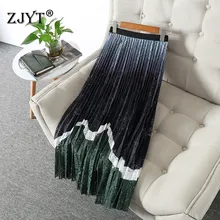 Топ Мода весна лето женские юбки элегантные женские с высокой талией кружевные лоскутные до середины голени плиссированные бархатные юбки на каждый день