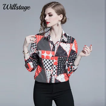 

Willstage Dot shirts women long sleeve blouse collar shirt pattern printed Tops office ladies OL Work wear 2019 Autumn clothes