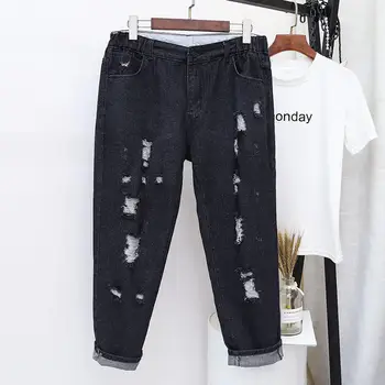 

Black Jeans Women With High Waist Harem Pants Ripped Hole Boyfriend Jeans For Women Plus Size Denim Pants Loose Mom Jeans Q2352