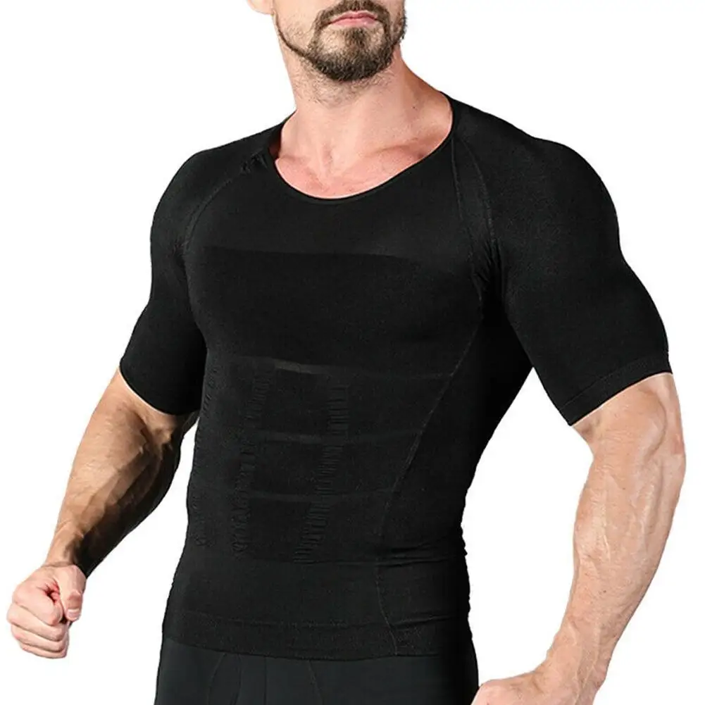 Мужская Тонизирующая футболка для коррекции фигуры, Корректирующее белье для коррекции осанки, контроль живота, компрессионное мужское моделирующее нижнее белье, корсет