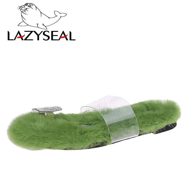 LazySeal/тапочки со стразами; женская домашняя плюшевая обувь с натуральным кроличьим мехом; домашняя пушистая обувь на плоской подошве с открытым носком