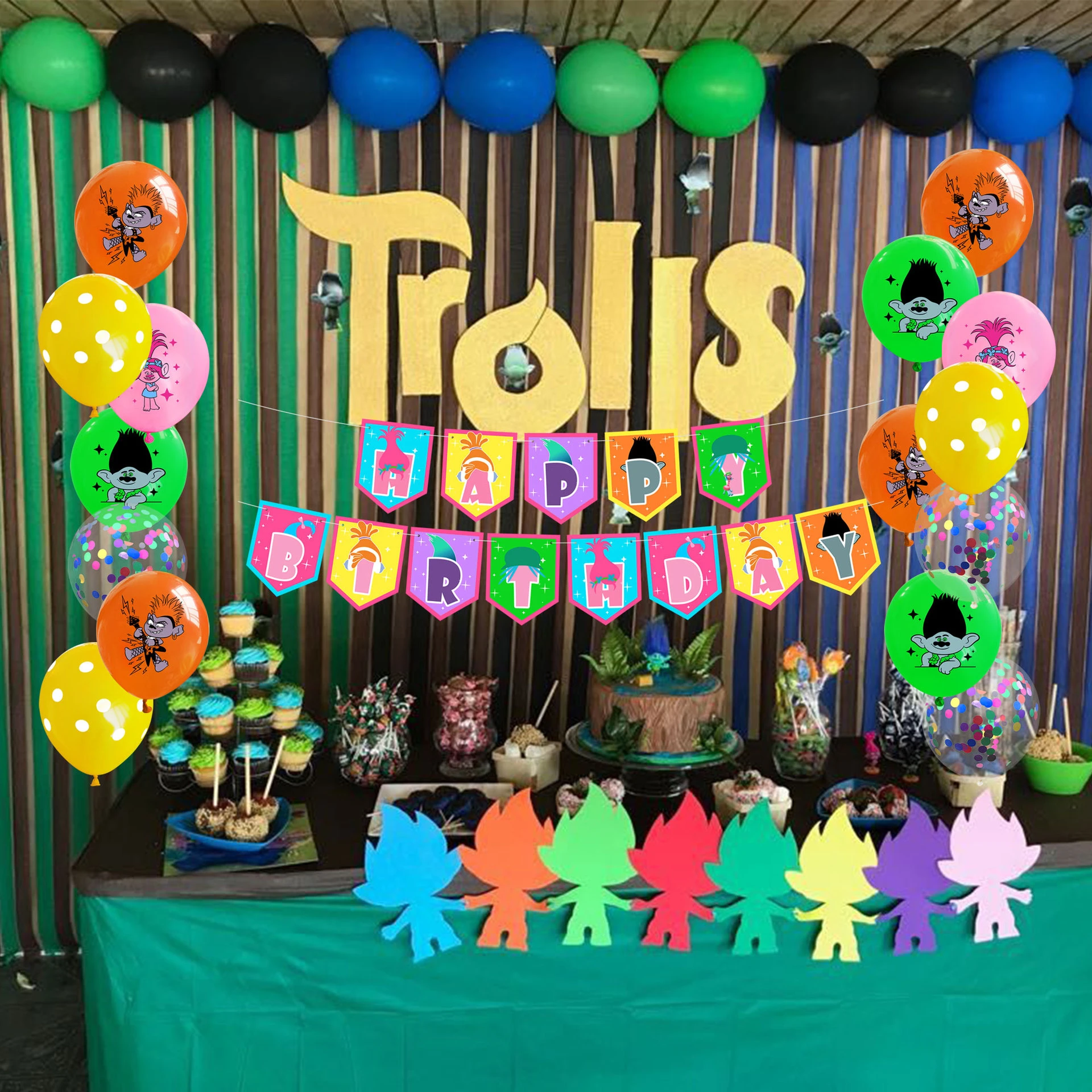 Suministros de fiesta de cumpleaños con temática de juego de Trolls,  incluye pancarta, adorno para pastel, adornos para cupcakes, globo para  decoración de fiesta de cumpleaños para niña|Globos y accesorios| -  AliExpress