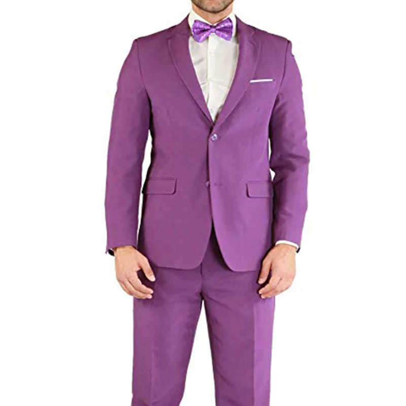Light Purple Темно-синие мужские костюмы двубортный 2 шт.(пиджак+ брюки) остроконечный воротник приталенные костюмы для свадьбы Вечерние смокинги - Цвет: Light Purple