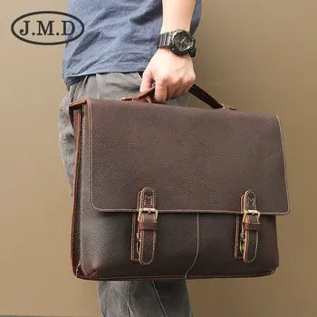 

J.M.D 100% Classic Leather Fashion Vintage Crazy Horse Leather Men's Handbag Shoulder Messenger Bag Laptop Bag Briefcase 7090