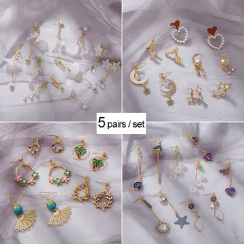 

5 Pairs / Set Women Earrings Metal Bohemia Earrings For Women Korea Tassel Drop Earrings Fashion Jewelry 2020 New