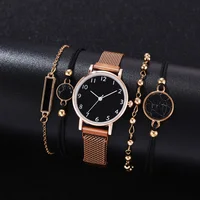 5 Pcs Nieuwe Dames Luxe Horloge Set Armband Quartz Horloge Vrouwen Horloge Eenvoudige Klok Gift Reloj 2021 Pu Leer Mesh band