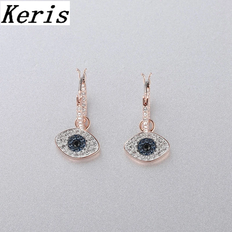 

High quality swa blue zircon duo eye ring MULTI-COLORED pink ring gold original earrings