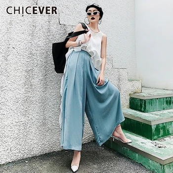 

CHICEVER High Waist Trousers For Women Ruched Long Loose Large Size Casual Summer Wide Leg Pant Female Fashion New Clothing 2020