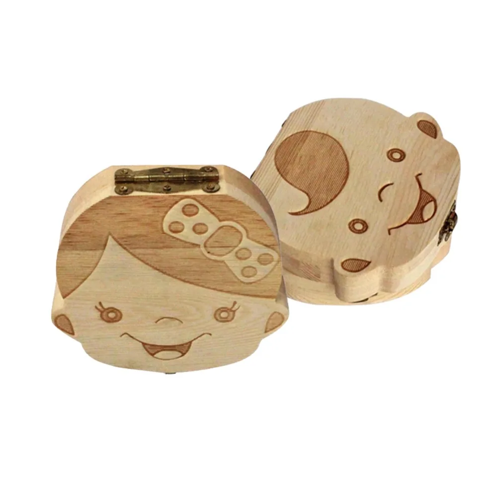 

New year Tooth Box Baby Save Milk Teeth Boys/Girls Image Wood Storage Boxes Creative Gift for Kids Travel Kit english version