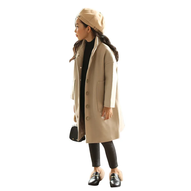 Детская верхняя одежда, куртка осенне-зимнее шерстяное пальто для девочек длинное пальто для девочек от 2 до 16 лет плотная теплая верхняя одежда, пальто CL115