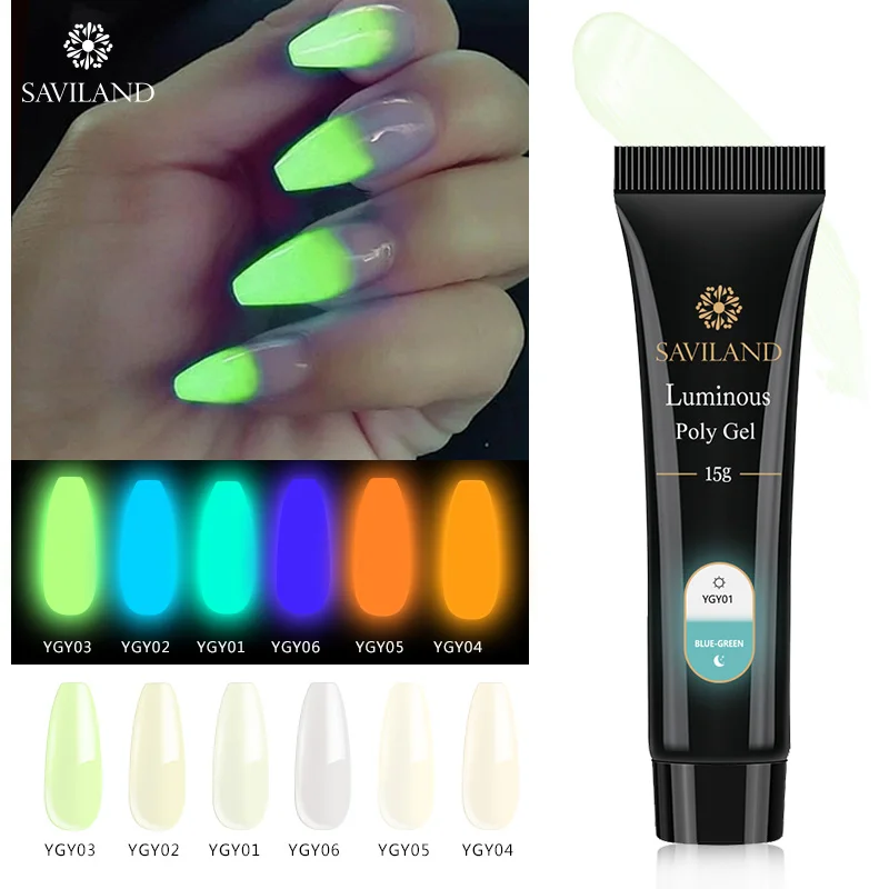 

SAVILAND 15g Glow In Dark Nails Poly Gel Quick Builder Gel Nail Polish Luminous PolyGel UV Jelly Nails Gel Varnish Manicure