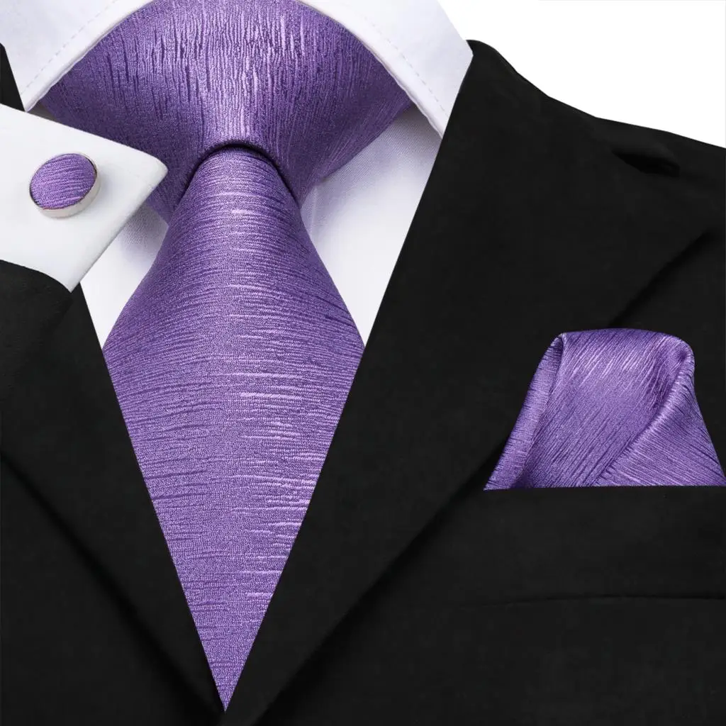 

Light Purple Solid Silk Wedding Tie For Men Handky Cufflink Gift Men Necktie Fashion Designer Business Party Dropship Hi-Tie