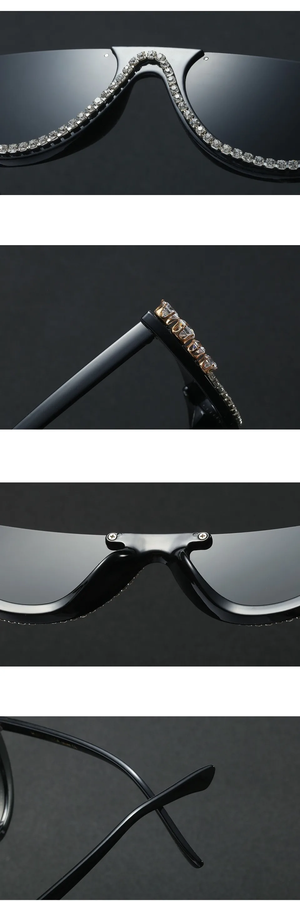 Женские солнцезащитные очки с прозрачной оправой, роскошные брендовые Стразы, черные солнцезащитные очки, полуоправа, женские винтажные Ретро шикарные сексуальные очки Ins