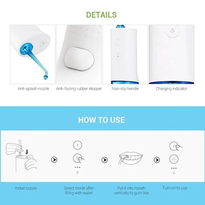 USB Перезаряжаемый ирригатор для полости рта переносная зубная вода для Xiaomi Jet воды W3 для чистки SOOCAS ирригатор зубов Flosser M E9R7