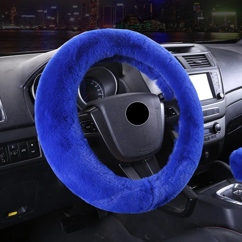 Winter Artificial Rabbit Hair Car Steering Wheel Cover Cute Warm Plush Car Handle Gear Set Lever Hand Brake Set Three-Piece