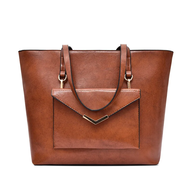 

Europe And America WOMEN'S Bag Large Capacity Tote Bag 2020 New Style Retro Oil Wax Leather WOMEN'S Bag One-Shoulder Handbag Sen