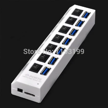 

7 Port High Speed 5.0Gbps USB 3.0 HUB For PC Laptop w/ Individual On/Off Switch light-White