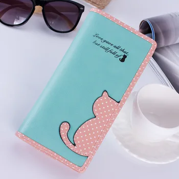 

Women Long Clutch Wallets Female Cute Cat PU Leather Phone Purses Famous Designer Lady Cards Holder Wallet