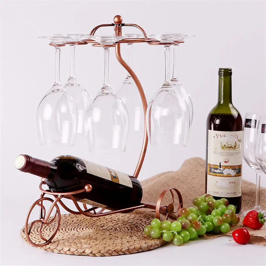 

Decorative Chariot wine Racks Wine Bottle Holder Hanging Upside Down Cup Goblets Display Rack Iron Wine Stand Arts Design