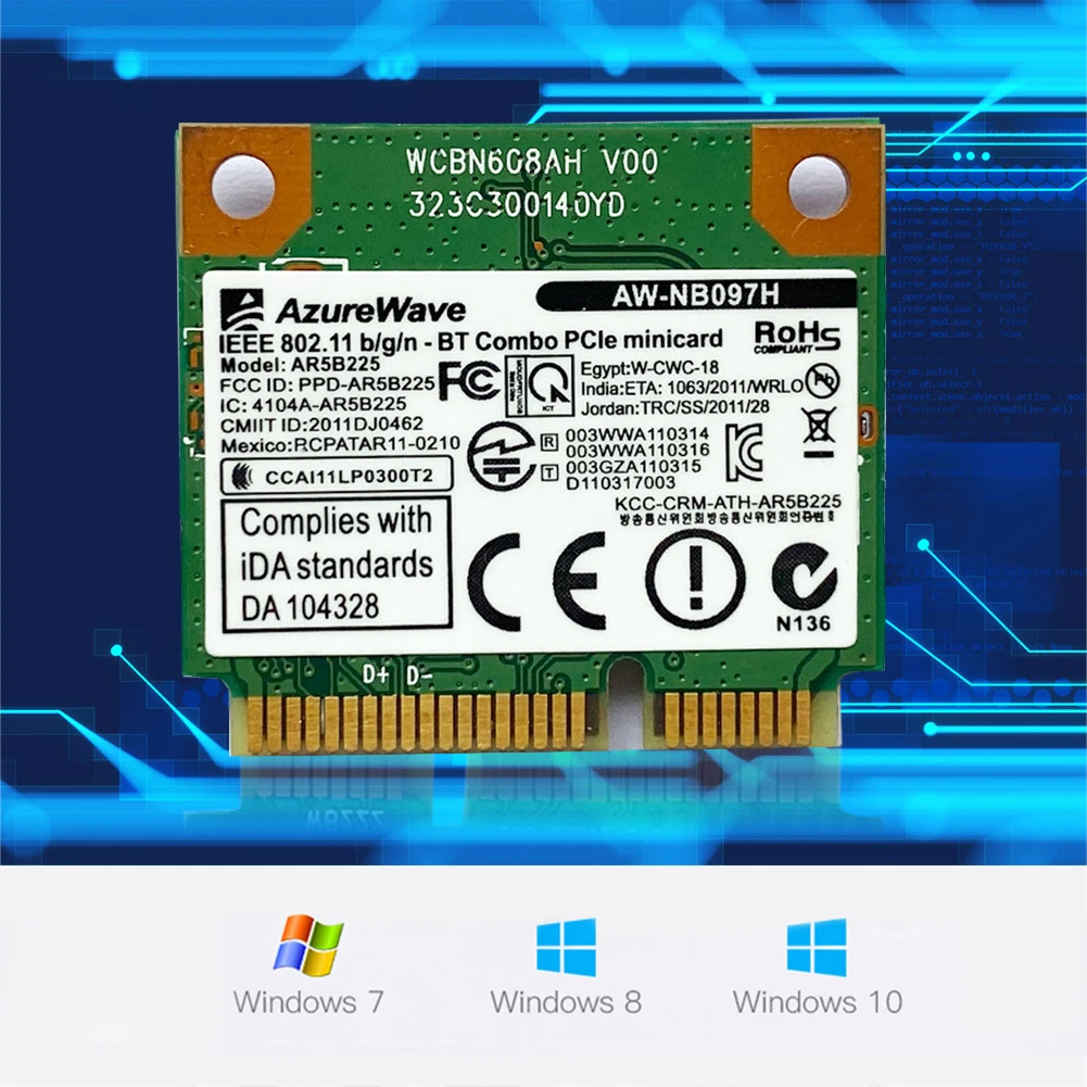 Scheda WiFi Mini PCI-e Broadcom BCM943228HMB Dual Band 300Mbps Con Bluetooth 4.0 | Per HP 210 G1/820 G1/840 G1 E Altri
