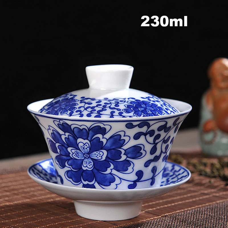 230 мл/330 мл китайский стиль Gaiwan керамическая голубая и белая фарфоровая чайная чаша Tureen мастер чашка блюдце посуда для напитков посуда для чая ремесла - Цвет: B6