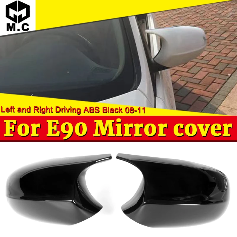 

For BMW LCI E90 4-Door Sedan Side Mirror Cover Cap 1M Add on style ABS Gloss Black 2-Pcs 3 Series M3 Look 1:1 Replacement 08-11
