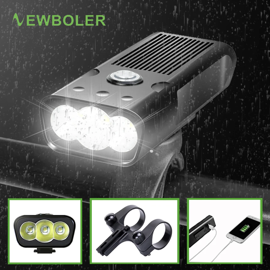 

NEWBOLER 5200mAh Bicycle Lights 2 Holder Mount MTB USB Rechargeable as Power Bank Bike Front Light T6 LED Flashlight Accessories