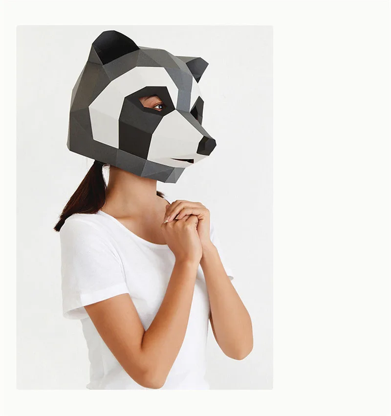 Funny Creative DIY Racoon Bear 3D Paper Mask Card Model Building Sets Adults Costume Cosplay Party Paper Building Construction Toys  (1)