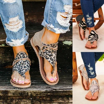 

2020 Women Sandals Leopard Print Summer Shoes Women Large Size Andals Flat Women Sandals Womens Summer Shoes Sandals D30