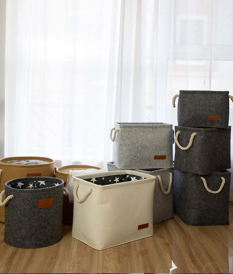 Luxflair Lot De 3 Paniers De Rangement En Feutre Gris - Boîtes Pliables 30x24x15cm Pour Organisation Maison