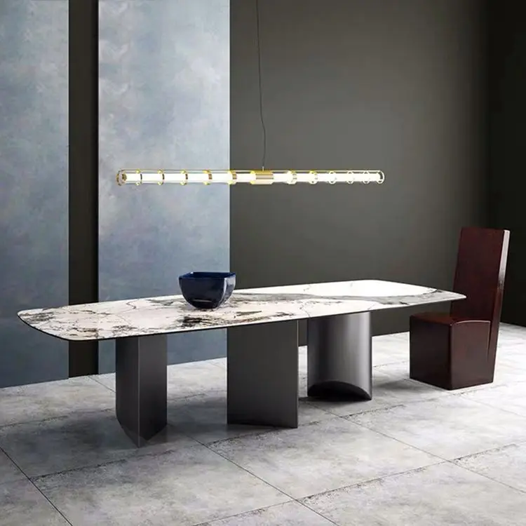 Description Picture 3 of itemHigh-end custom Italian light luxury light dining table marble rock plate rectangular dining table restaurant villa table