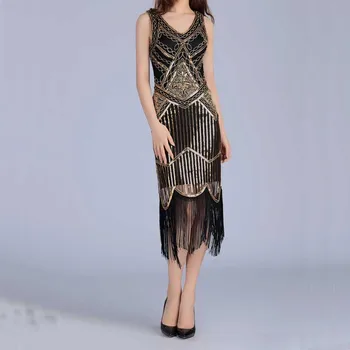 

2019 Dress Sexy Celebrity Backless Sequined Tassel Women Sleeveless Beading V Neck Night Club Body con Party Dresses Wholesale