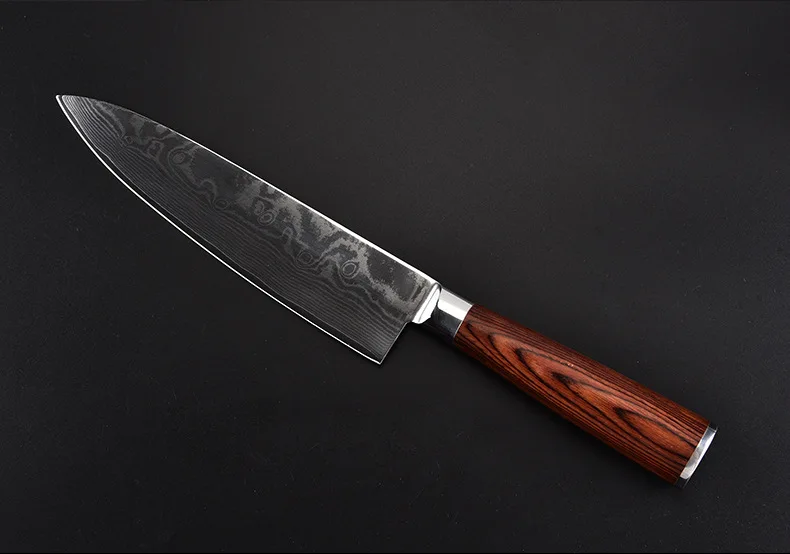 8 дюймовый нож из дамасской стали японский, из нержавеющей стали Кухня Ножи черного цвета с красной деревянной рукояткой измельчитель кухонный незаменимый инструмент