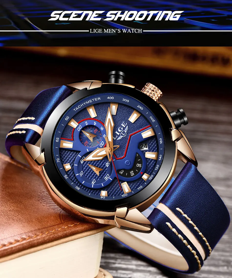 Модные синие Для мужчин часы LIGE Топ Элитный бренд наручные часы, для мужчин, Повседневное кожа Водонепроницаемый спортивные кварцевые часы Relogio Masculino