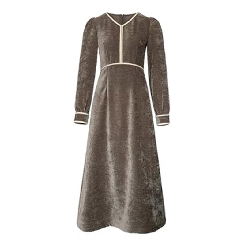 

2023 Autumn Winter Oversized 4XL Dress French Style Women Thick Corduroy Lady Vestidos Long Sleeve Warm Female Robe Dress KE330