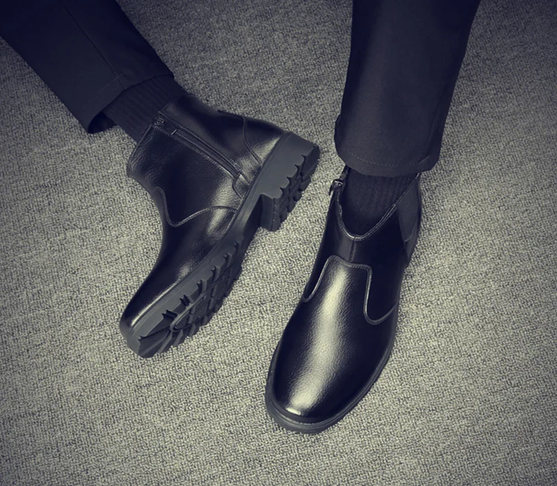 Ботинки Челси из натуральной кожи Мужская зимняя обувь теплые плюшевые зимние мужские ботильоны повседневная мужская обувь A1804