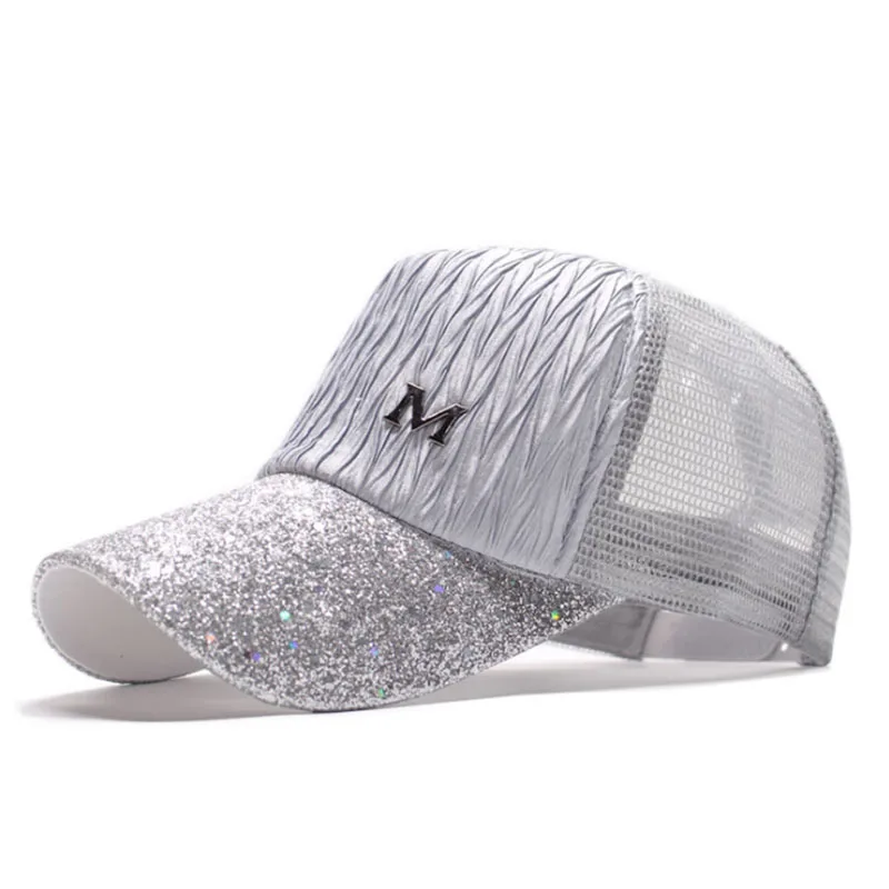 

Unisex Cap Casual Mesh M Baseball Cap Women Fashion Sequins Adjustable Hip Hop Snapback Hats For Men Black White Cap femme