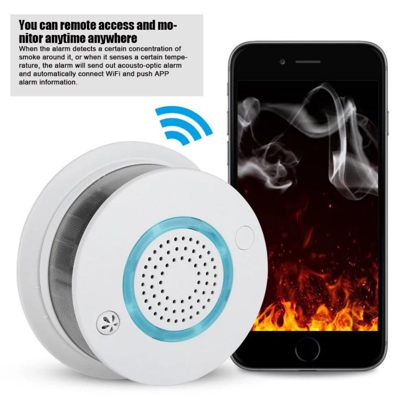 SmartYIBA Smart Wireless WIFI+APP Fire Smoke & Temperature Sensor Wireless Smoke Temperature Detector Home Security Alarm System